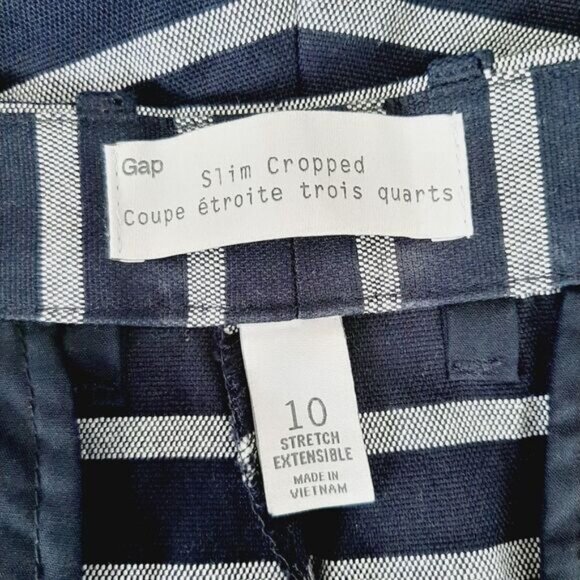 GAP Slim Crop Cropped Stripe Pants Navy Blue Sz 10 - Picture 8 of 9